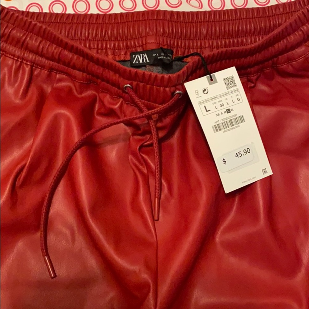 Zara Pleather Joggers, Burgundy Color
